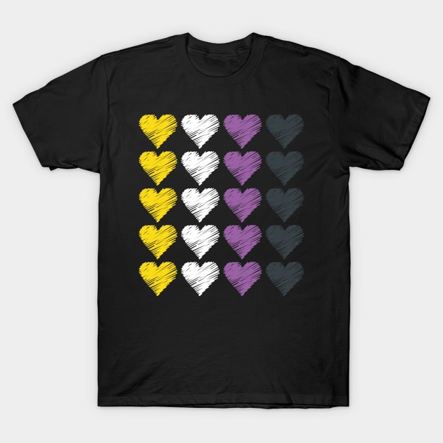 Nonbinary Pride Flag Hearts Cute Gender Neutral T-Shirt by JessieJune